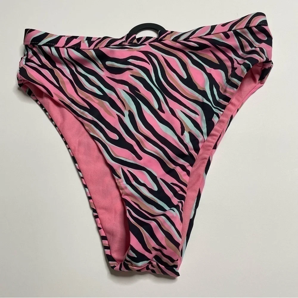 Bikini Lab Wild Child High Waist Bikini Bottoms M Pink Zebra